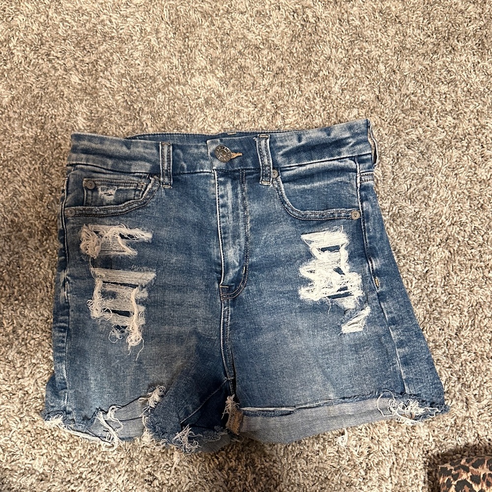 American Eagle Outfitters Blue Distressed Jean Shorts